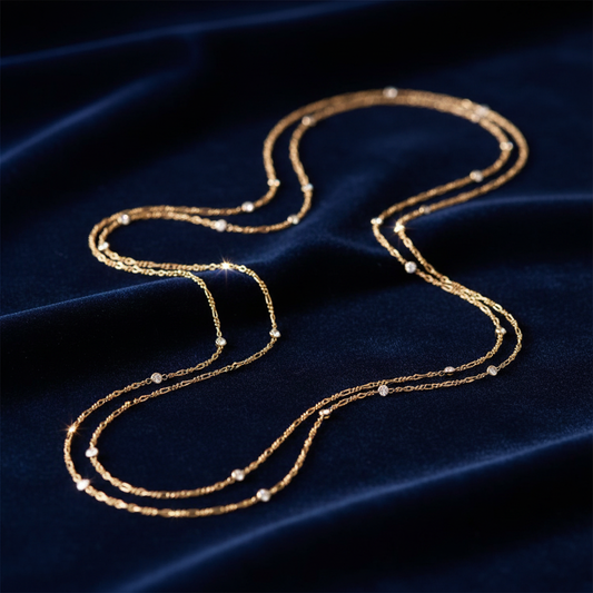 14K Gold Diamond by the Yard Necklace on Elegant Background