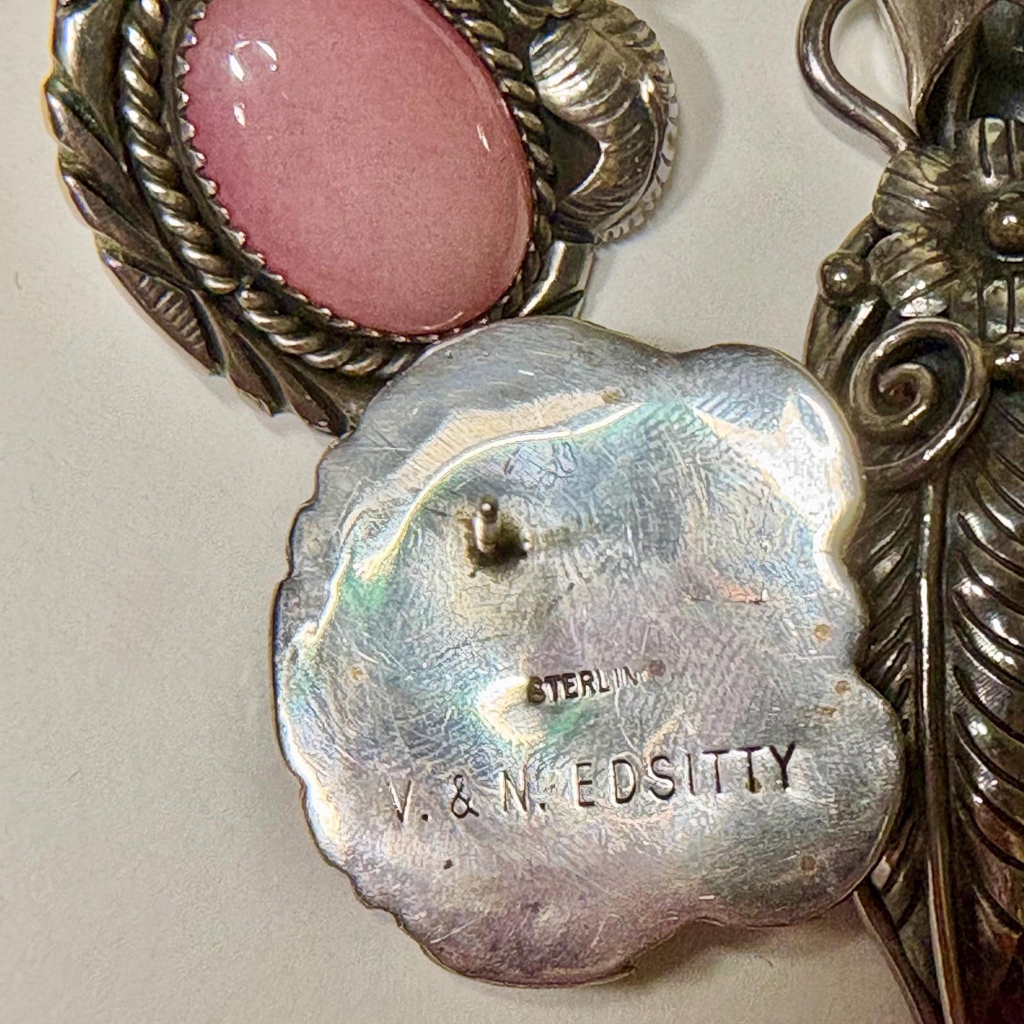 Vintage V. And N. Edsitty- Sterling Silver Rhodonite Pendant & Earrings Set – Navajo Artisan Jewelry