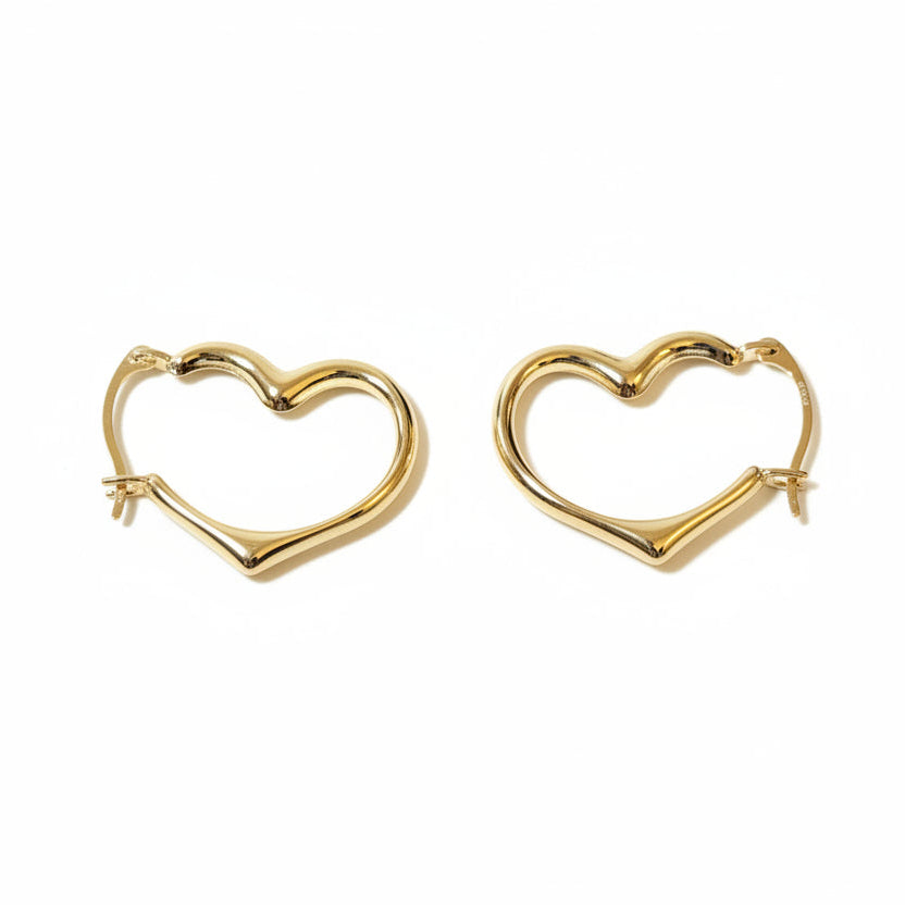 10K Gold Heart Huggie Earrings - Leverback Hoop Style