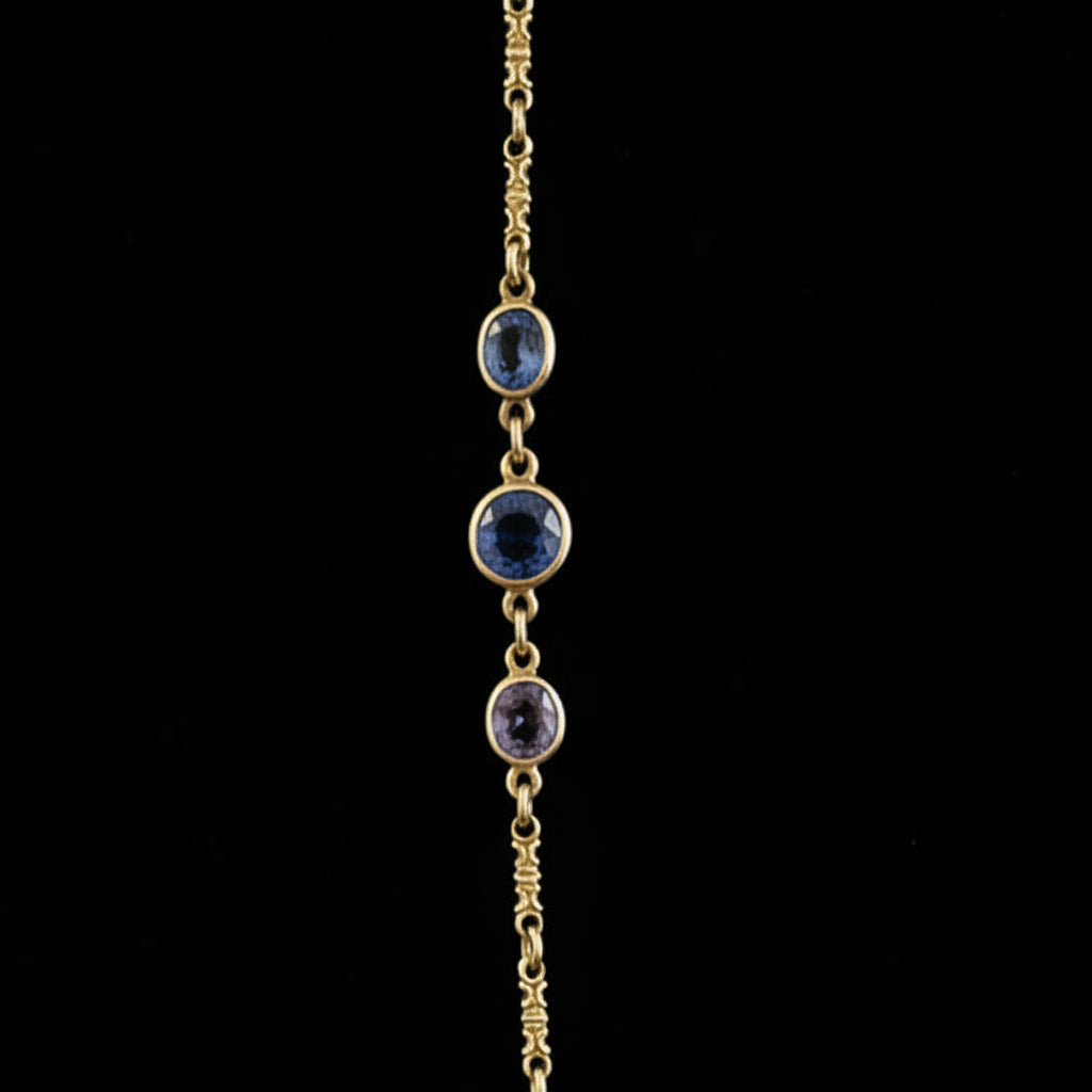 Multi-Gemstone 14k Gold Station Necklace - Sapphires, Tourmalines, Zircon, Peridot