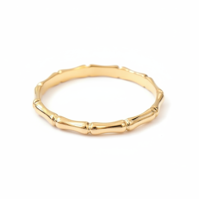 Vintage 14K Yellow Gold Bamboo Wedding Band Ring - Size 8.25