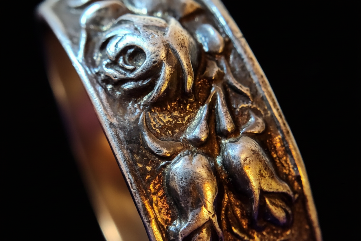 Antique 1920s Spanish Sterling Silver Rose Cuff Bracelet