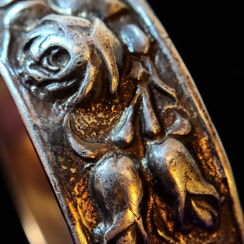Antique 1920s Spanish Sterling Silver Rose Cuff Bracelet