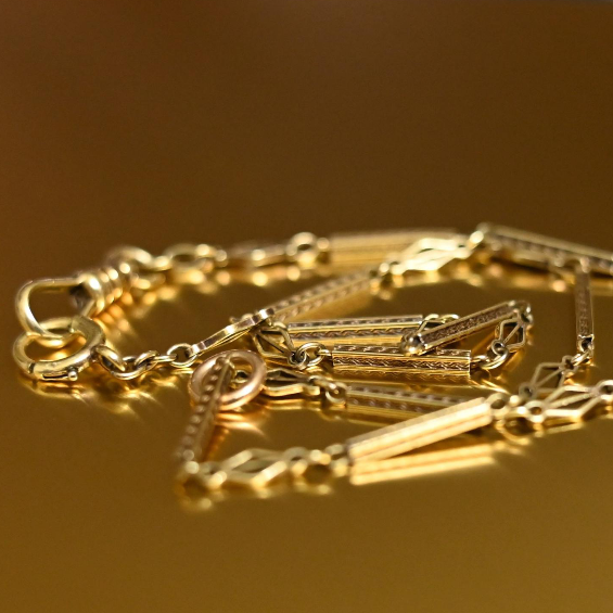 Antique 14K Gold Art Deco Chain - Geometric Design Necklace or Bracelet