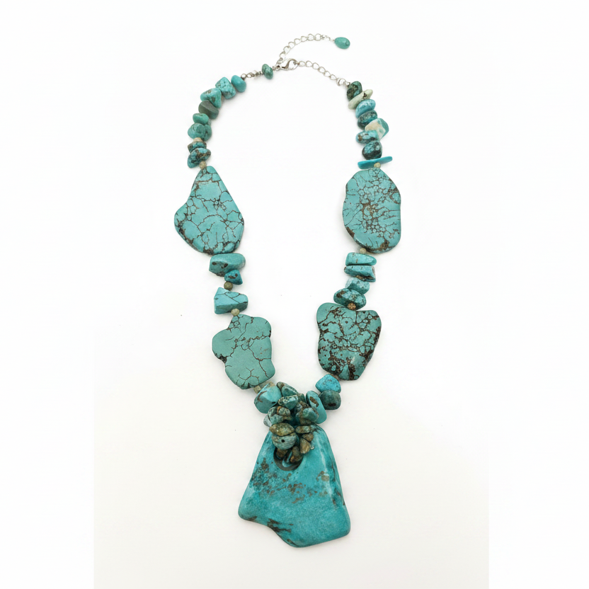 Vintage Navajo Large Slab Turquoise Statement Necklace, 20"