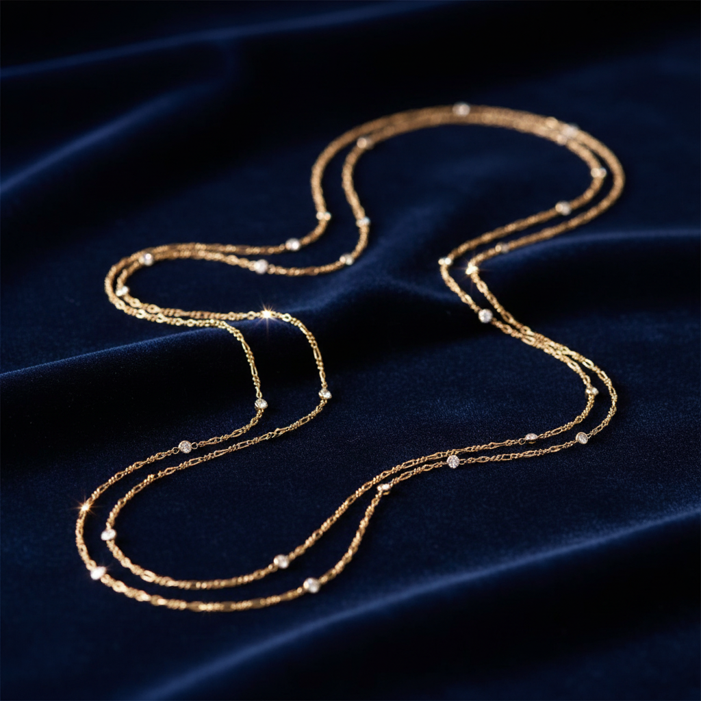 14K Gold Diamond by the Yard Necklace on Elegant Background