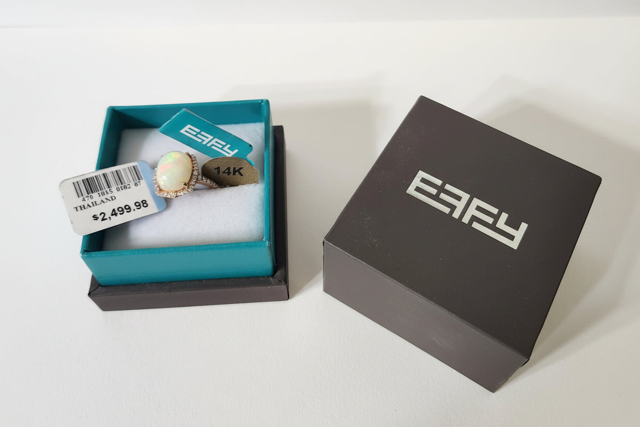 14K Rose Gold Natural Opal & Diamond EFFY Ring - Size 7