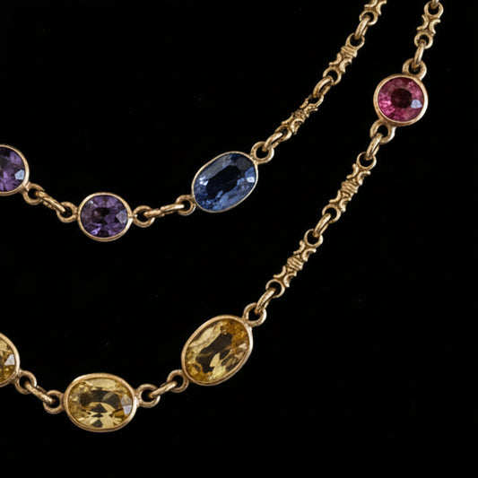 Multi-Gemstone 14k Gold Station Necklace - Sapphires, Tourmalines, Zircon, Peridot