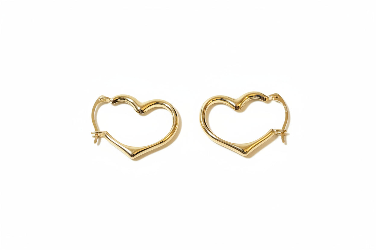 10K Gold Heart Huggie Earrings - Leverback Hoop Style