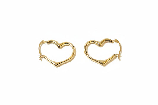 10K Gold Heart Huggie Earrings - Leverback Hoop Style