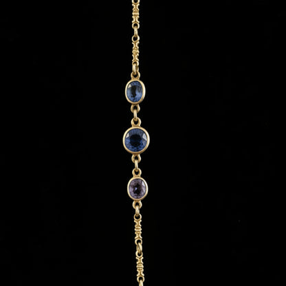 Multi-Gemstone 14k Gold Station Necklace - Sapphires, Tourmalines, Zircon, Peridot