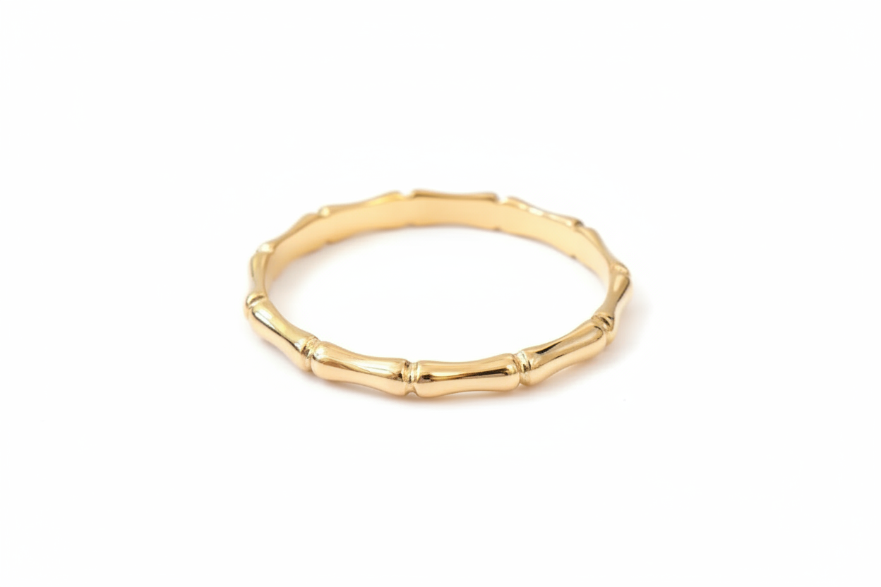 Vintage 14K Yellow Gold Bamboo Wedding Band Ring - Size 8.25