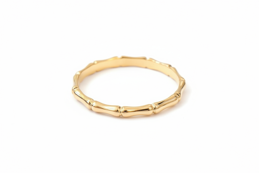 Vintage 14K Yellow Gold Bamboo Wedding Band Ring - Size 8.25