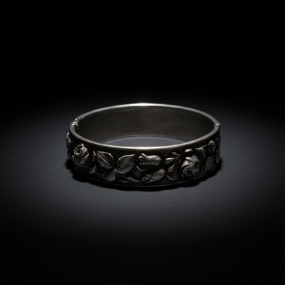 Antique 1920s Spanish Sterling Silver Rose Cuff Bracelet