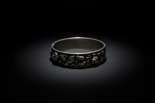 Antique 1920s Spanish Sterling Silver Rose Cuff Bracelet