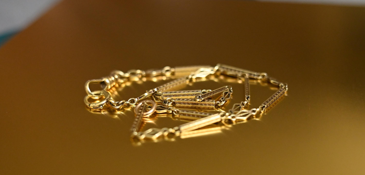 Antique 14K Gold Art Deco Chain - Geometric Design Necklace or Bracelet