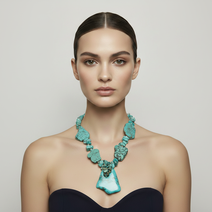 Vintage Navajo Large Slab Turquoise Statement Necklace, 20"