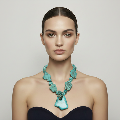 Vintage Navajo Large Slab Turquoise Statement Necklace, 20"