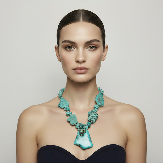 Vintage Navajo Large Slab Turquoise Statement Necklace, 20"