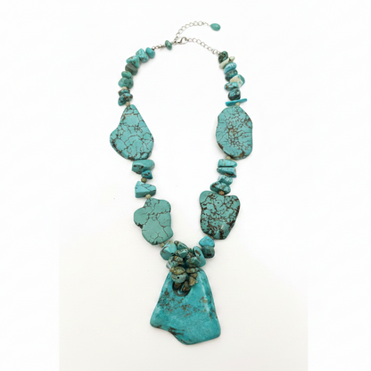 Vintage Navajo Large Slab Turquoise Statement Necklace, 20"