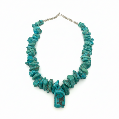 Vintage Navajo Turquoise Slab & Sterling Silver Ball Chain Necklace, 24"–26"