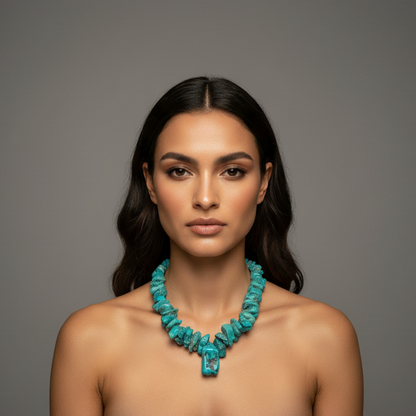 Vintage Navajo Turquoise Slab & Sterling Silver Ball Chain Necklace, 24"–26"