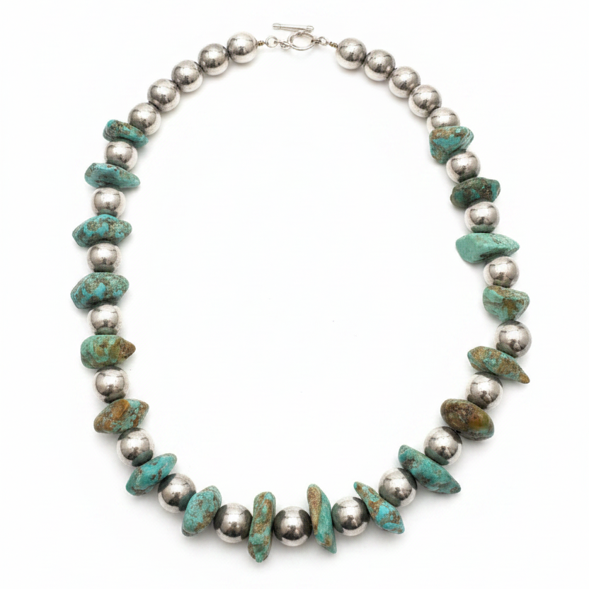 Vintage Navajo Turquoise Slab Sterling Silver 16" Necklace