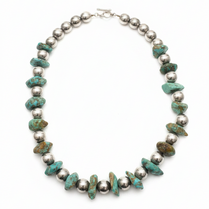 Vintage Navajo Turquoise Slab Sterling Silver 16" Necklace