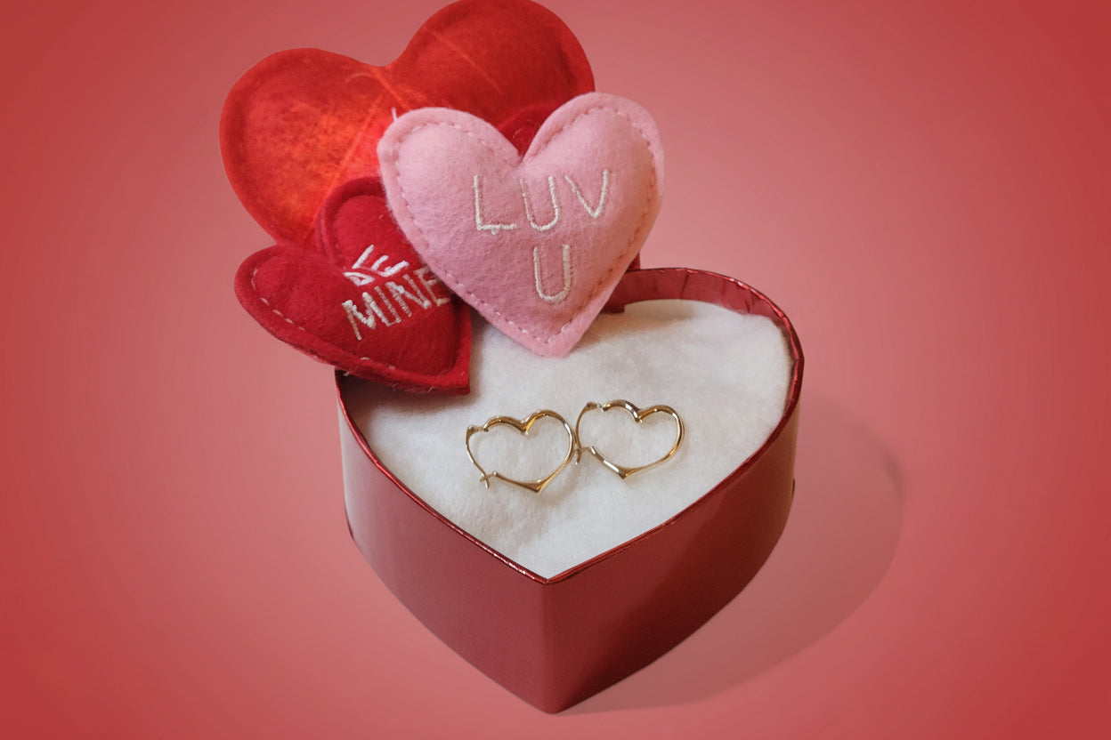 10K Gold Heart Huggie Earrings - Leverback Hoop Style
