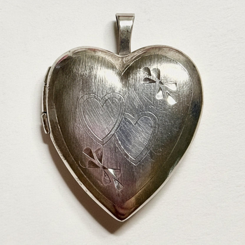 Vintage Sterling Silver Heart Locket-Engraved Double Heart