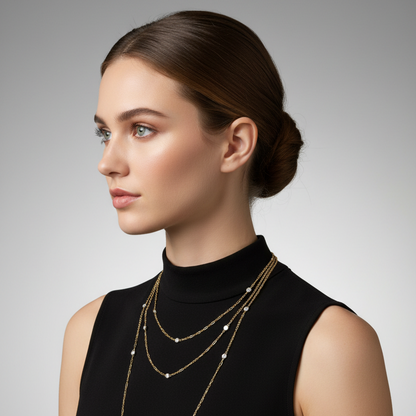Model wearing 14K Gold Diamond Necklace - Double Wrap