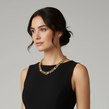 Model wearing 14K Gold Multi-Gemstone Necklace