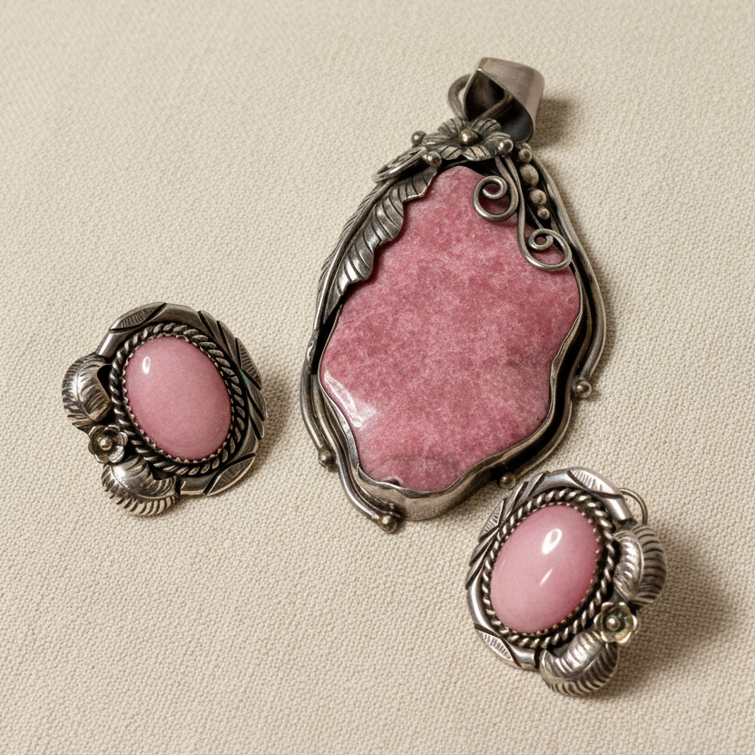 Rhodonite Jewelry Set on Elegant Background
