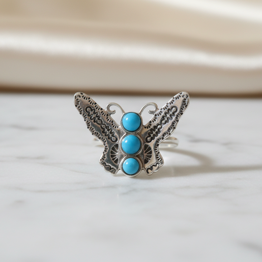 Turquoise Butterfly Ring - Front View