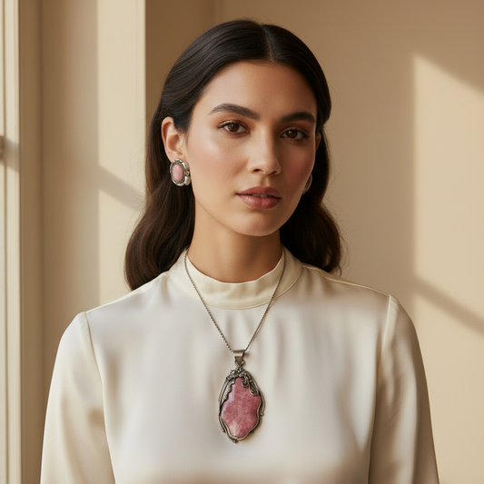 Vintage Rhodonite Jewelry on Model - Batch 1